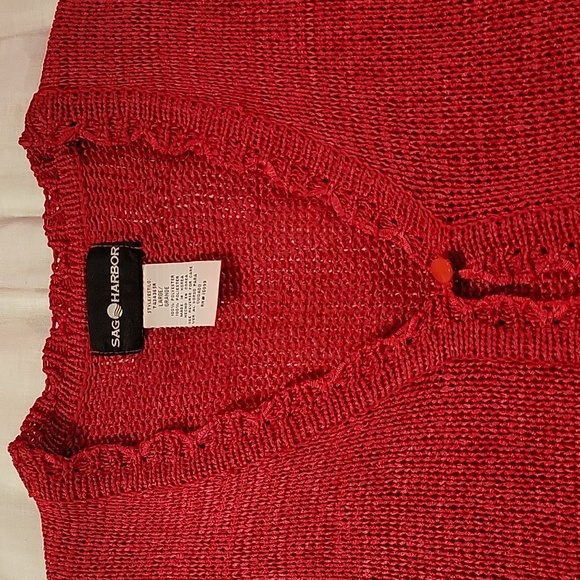 Sag Harbour Open Knit Red Net Sweater sz  L - Picture 6 of 7